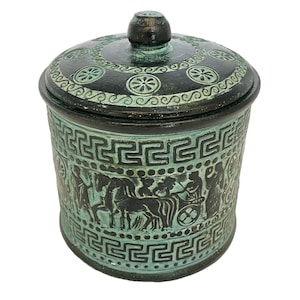 Relief terrakotta Keramik Pyxis vase14cm, Szenen der griechischen Mythologie