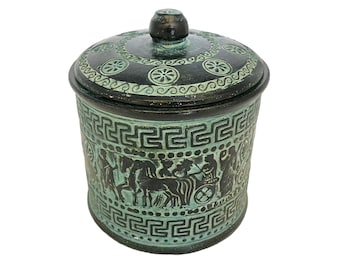 Relief terracotta Pottery Pyxis vase14cm,Ancient Greek Mythology Scenes