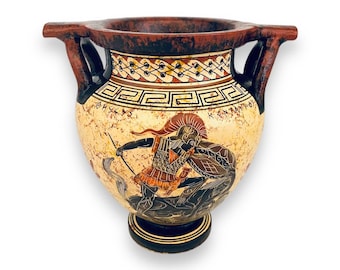 Greek pottery Vase,Column krater 16cm,Theseus kill Centaur and Goddess Athena