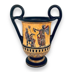 Wazon Kantharos 19 cm, ceramika czarnofigurowa, bóg Posejdon z boginią Iris i bogiem Zeusem