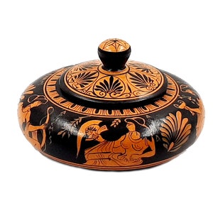 Pyxis 14cm,Greek Ceramic Red Figure Pottery,Olympian Gods