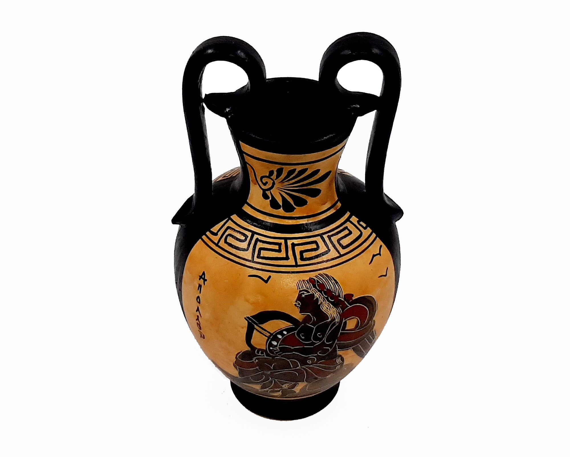 ギリシャ陶器の壺、黒像式アンフォラ 16 cm、アポロ神を表現 - Etsy 日本