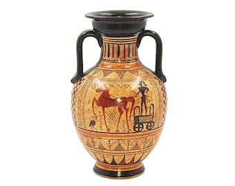 ギリシャ製のヴィンテージ抽象模様の陶器の花瓶、ギリシャのカラフルな