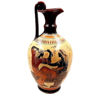 Greek Pottery Vase,Oinochoe 38cm,Goddess Aphrodite with Adonis and God Zeus with Athena