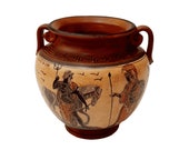 Ancient Greek Krater 15cm, with Brown shades, God Poseidon,Goddess Athena