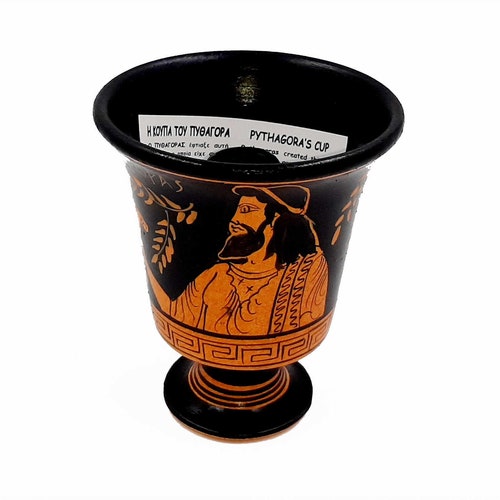 thumbnail image 2 of Pythagoras Cup Of Justice - Hand Painted Ceramic Greek Trick Mug, 4.3" Tall 2 of 14