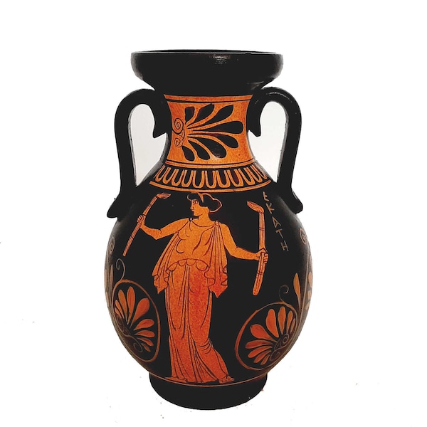 Rode figuur Potery Vaas 17cm, Hecate en Godin Artemis