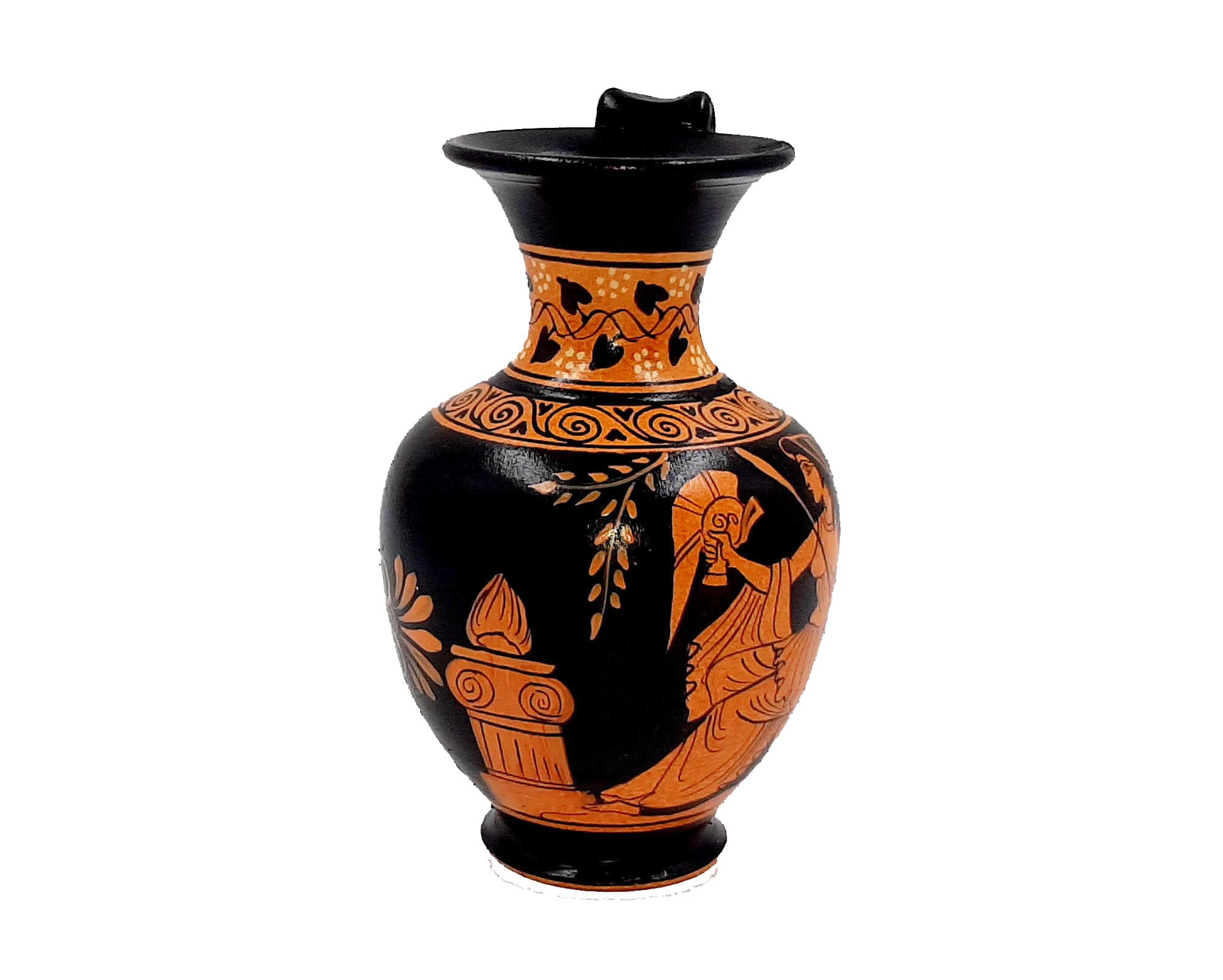 Ancient Greek Vase 13cm,red Figure Oinochoe,showing Goddess Athena