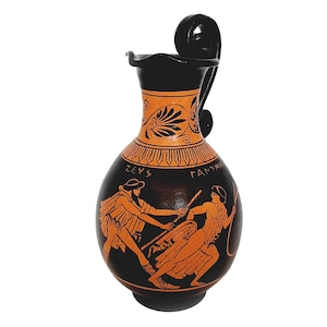 Ancient Greek Olpe 17cm,Red Figure Pottery,shows God Zeus with Ganymede