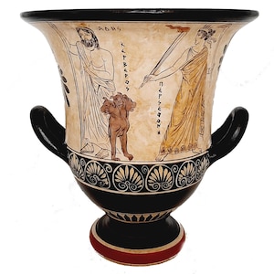 Greek Pottery Krater 26cm ,White Ground,Ades with Persephone,Perseus with Medusa