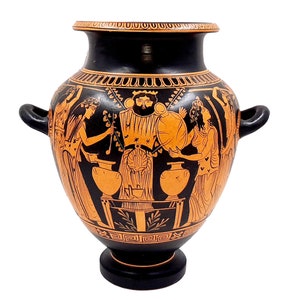 Red figure Stamnos 26cm,Shows God Dionysus with Maenad,Museum Replicas