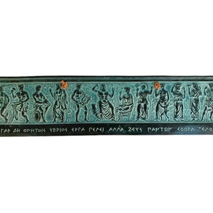 12 Greek Olympian Gods,Relief terracotta Slab 30x7cm,Green Patina