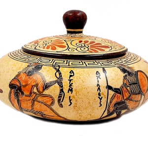 Pyxis 19cm ,Ancient Greek Art,shows God Apollo,Goddess  Artemis.Goddess Athena, Achilles