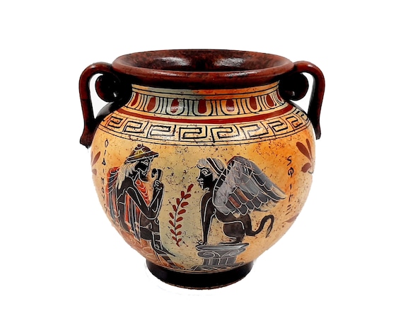 Ancient Greek Vase 15cm,krater Multicolored,showing Oedipus and