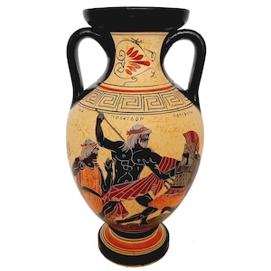 Greek Pottery vase Amphora 26cm,God Poseidon with Giant Polybotes