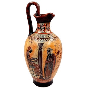 Greek Pottery Oinochoe 36cm, Aegeus with Pythia,God Apollo with God Hermes