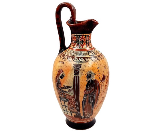 Greek Pottery Oinochoe 36cm Aegeus With Pythia god Apollo With  