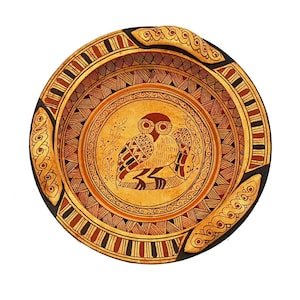Greek Geometric Pottery basket 18cm Diameter,Owl in the middle