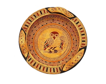 Greek Geometric Pottery basket 18cm Diameter,Owl in the middle