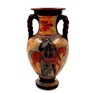 Ancient Greek Vase,Amphora 22cm,Mulitcolored, Shows God Poseidon and Goddess Athena