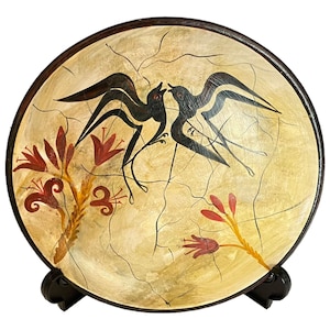 Spring  Fresco, Museum Copy from Akrotiri Santorini Greece ,Ceramic plate 20cm