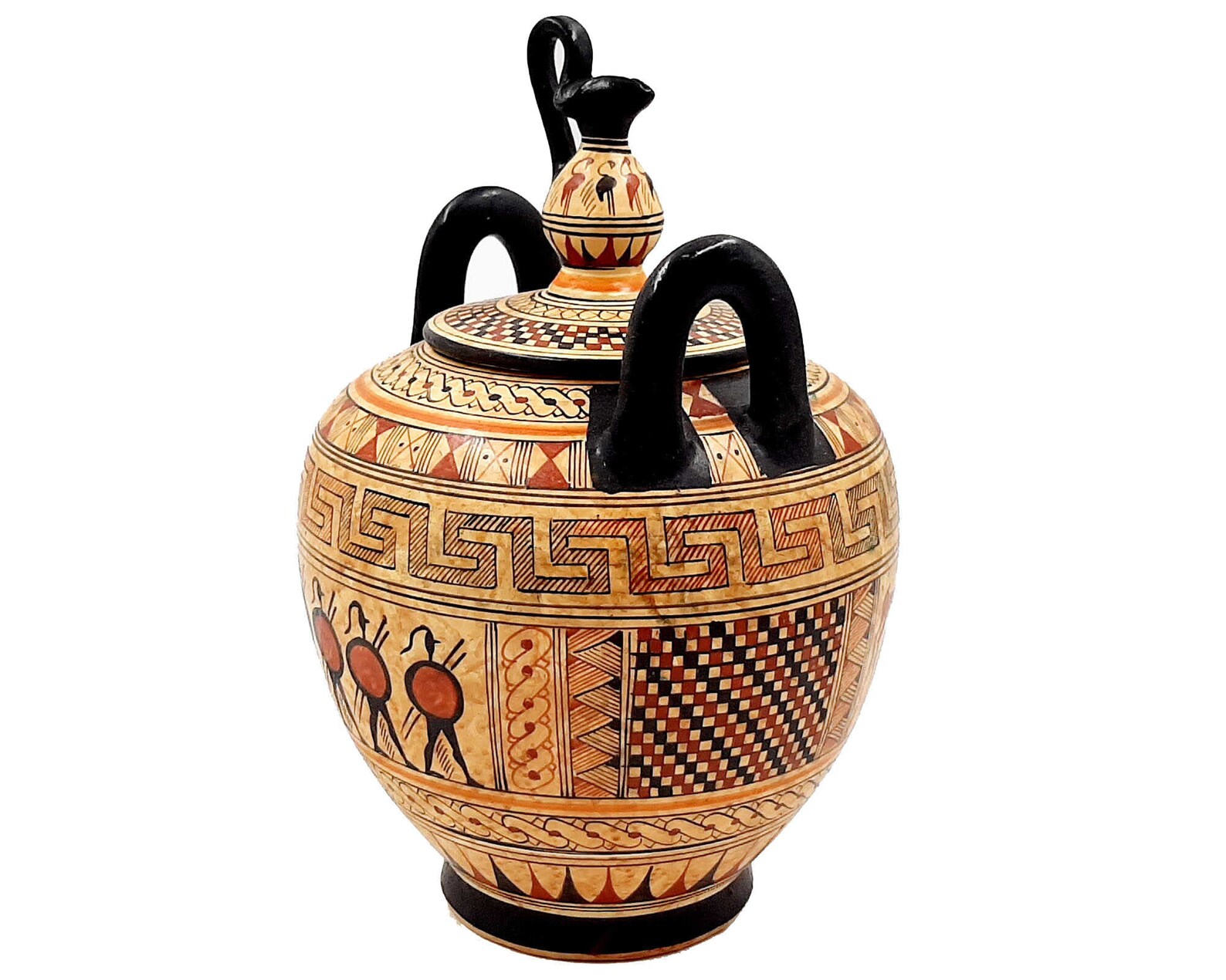 Ancient Greek Canister 23cm With Lid Geometric Art Pottery Etsy