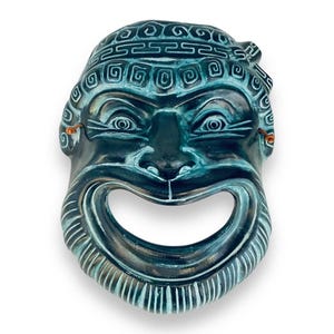 Máscara de comedia de teatro griego, relieve de terracota, decoración de pared 24 x 20 cm