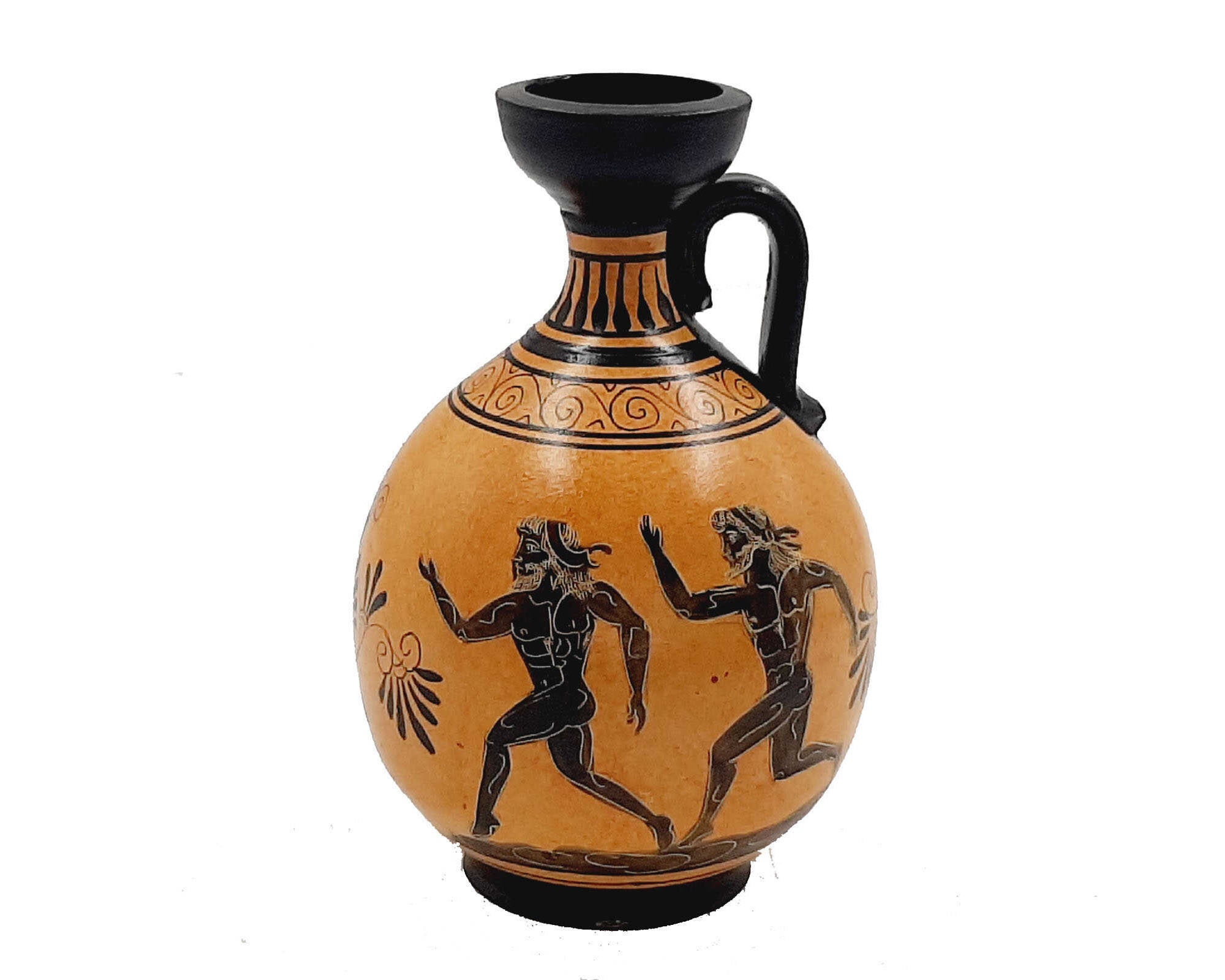 ヴィンテージ　ギリシャ陶器　インテリア　雑貨 古代ギリシャの陶器の壺 17 cm、古代オリンピックのテーマを表現