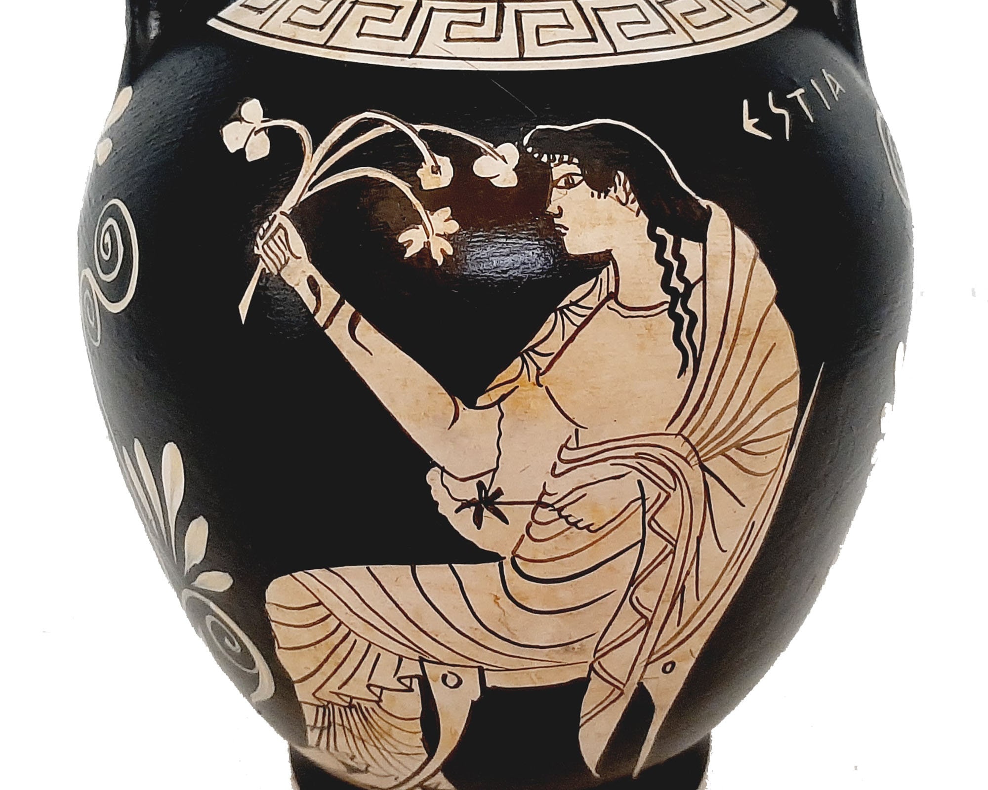 ギリシャ陶器の花瓶、高さ22cm、白像、女神ヘスティアと神ゼウス