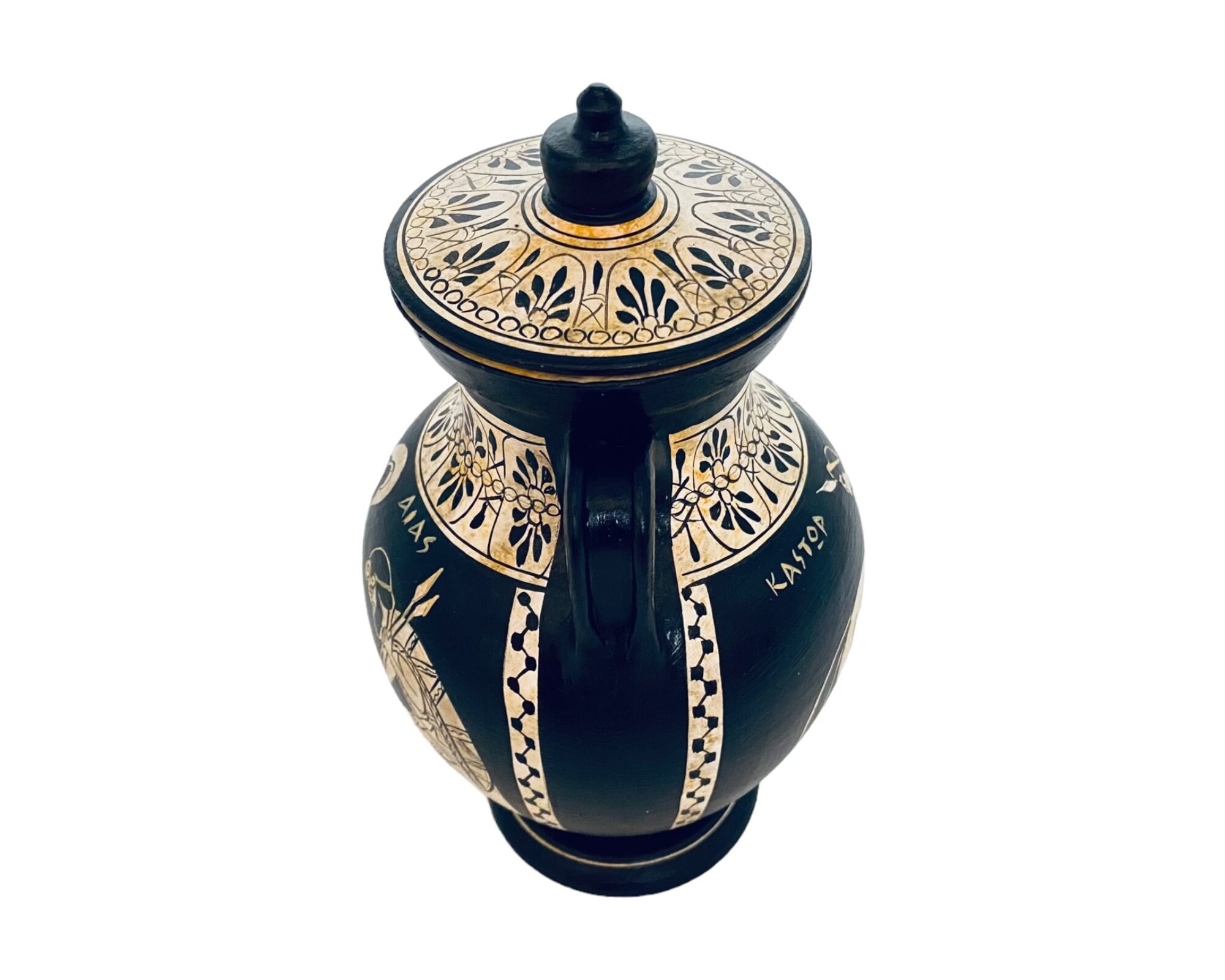 蓋付きギリシャ風花瓶アンフォラ、アイアスとアキレス、白像、陶器 19