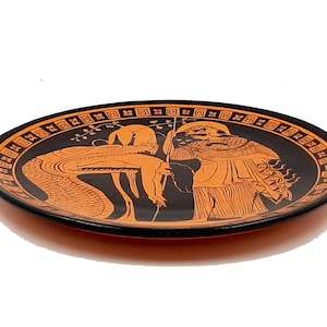 Greek Plate 24cm,Red Figure Pottery,shows Jason disgorged by the monster and Goddess Athena image 2