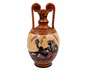Greek Pottery Vase 24cm, Amphora with Brown shades, shows Goddess Aphrodite and Goddess Artemis