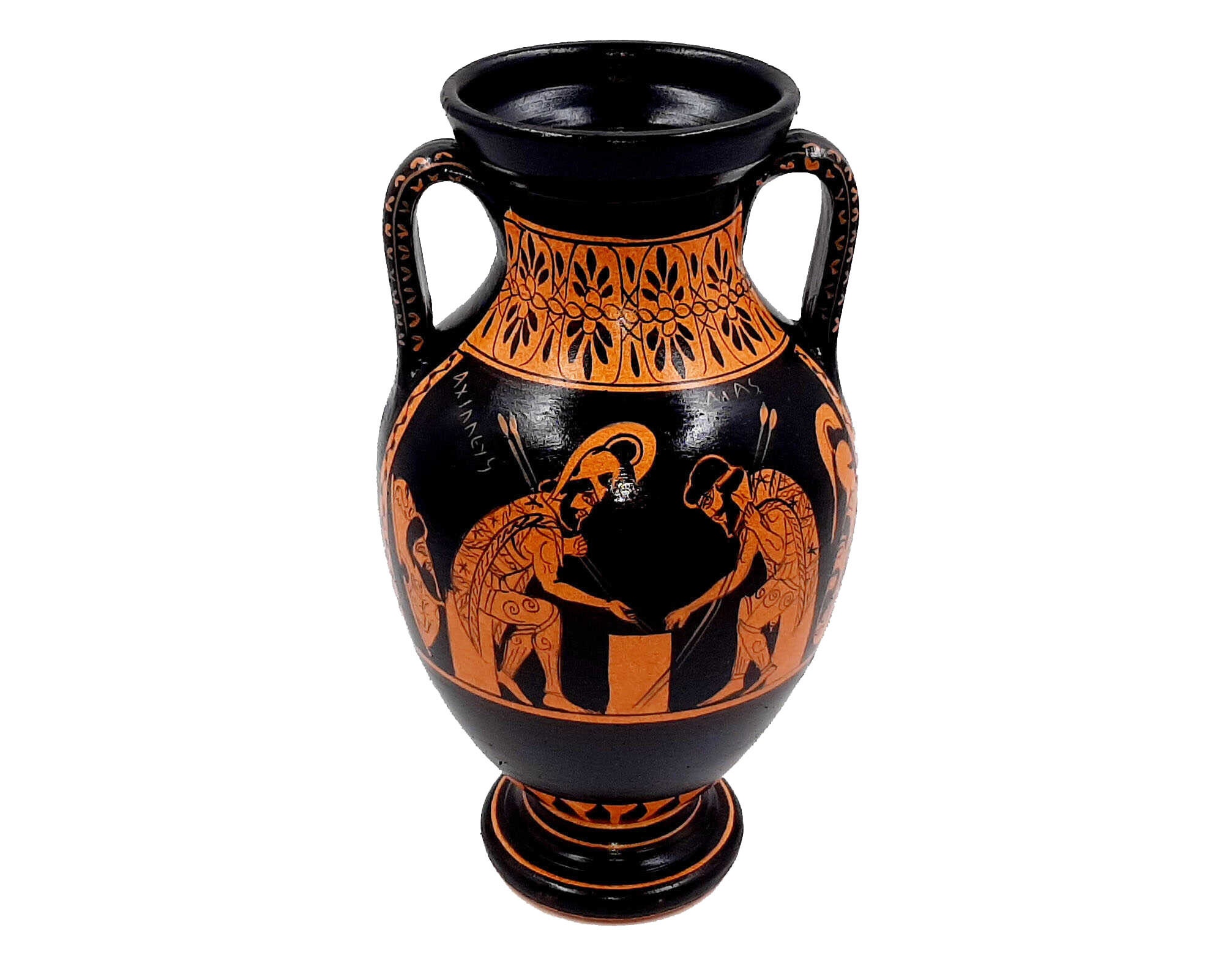 アジア アンテーク　陶器 壺型 陶芸品 赤像式陶器 22 cm、アイアスとアキレスを描いたアンフォラ