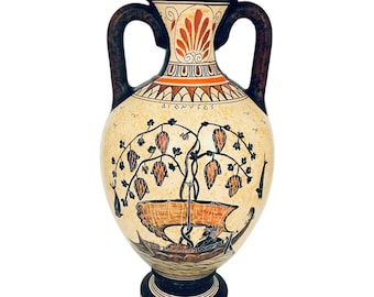 Jarrón ánfora griega antigua de 31 cm, dios Dioniso, Poseidón