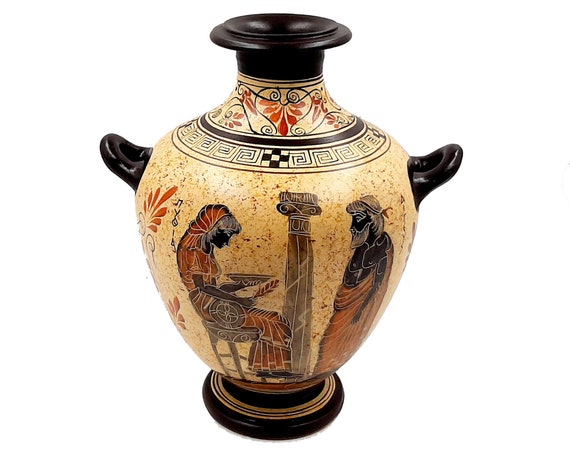 Greek Pottery Vase 3 Handle Hydria 26cm aegeus With Pythia  