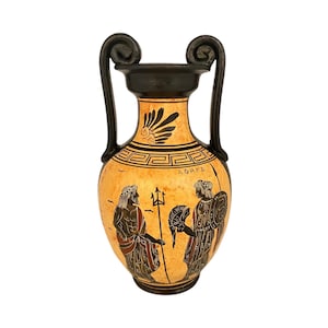 Ancient Greek Vase 19cm,Black figure Amphora,God Poseidon with Athena, God Zeus