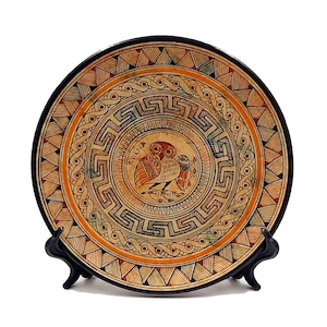 Ancient Greek Plate 20cm, Geometric Greek Pottery,Owl in the middle