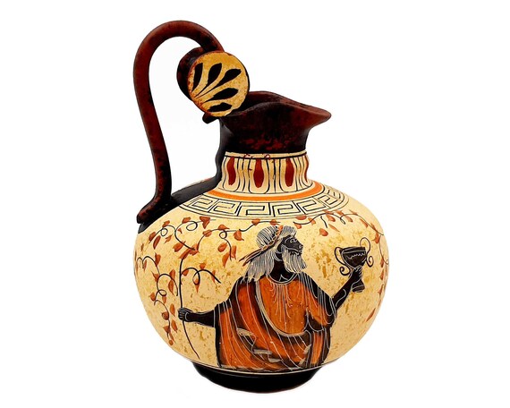 古代ギリシャの壺、ロードス島のオイノコエ 20 cm、女神アテナと神