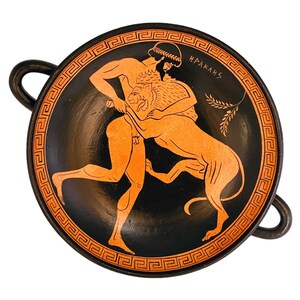 Red figure Pottery Kylix 20cm,Hercules fighting Nemean lion