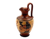 Ancient Greek Oinochoe 16cm, with Brown shades, shows God Dionysus