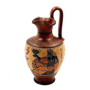 Ancient Greek Oinochoe 16cm, with Brown shades, shows God Dionysus