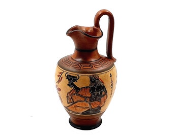 Ancient Greek Oinochoe 16cm, with Brown shades, shows God Dionysus