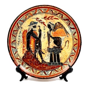 Greek Plate 24cm diameter, Ancient Greek pottery,Oedipus and the Sphinx