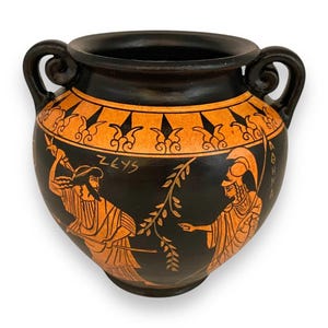 God Zeus with Athena and Ares,Greek Pottery ,Red figure Krater 15cm