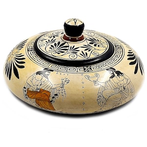 Pyxis 19cm ,Attic white Ground Pottery,shows Olympian Gods of Greek Mythology