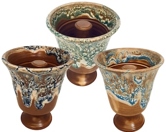 Copas Pitagóricas Codiciosas 11 cm, juego de 3 diseños contemporáneos de cerámica griega