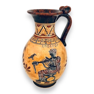 Greek vase 17cm Black  figure Pottery ,God  Apollo and Goddess Artemis