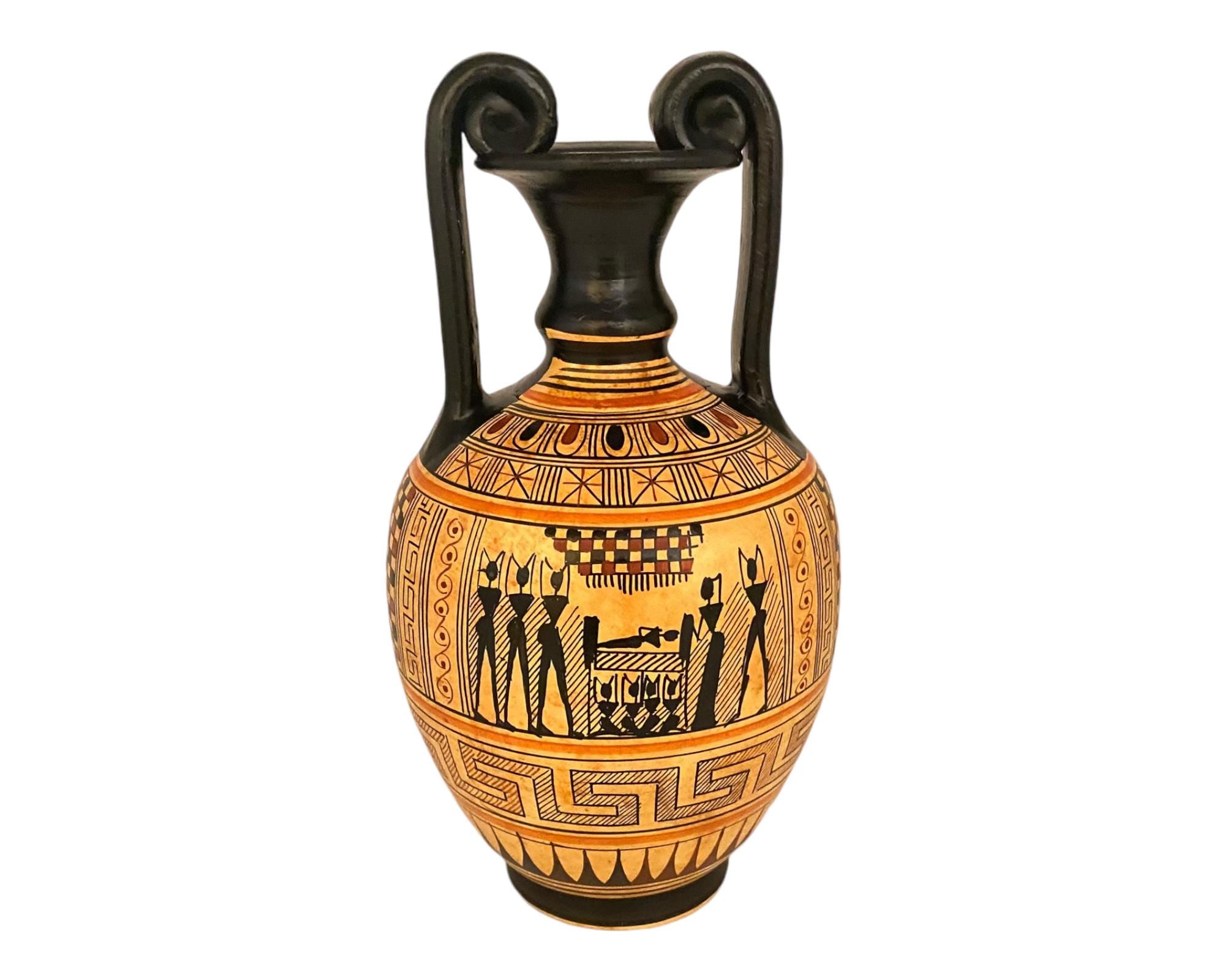 幾何学模様の陶器花瓶 幾何学模様の花瓶 24 cm、古代ギリシャ陶器アンフォラ - Etsy 日本
