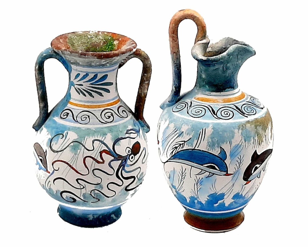 Juego de 2 jarrones de arte minoico de 13 cm cerámica griega - Etsy España Juego de 2 jarrones de arte minoico de 13 cm cerámica griega - Etsy España