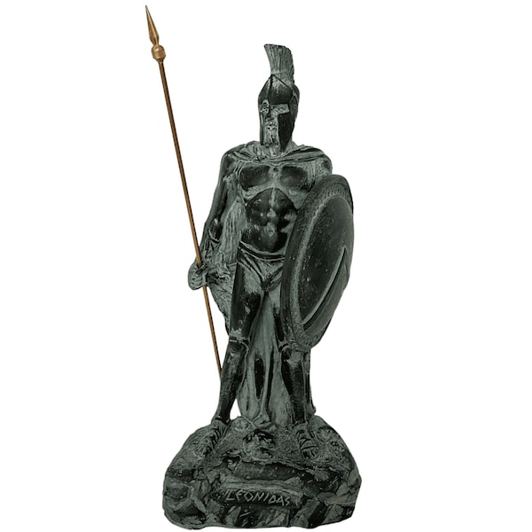 Sculpture en plâtre 26cm, statue du roi Leonidas avec lance et bouclier